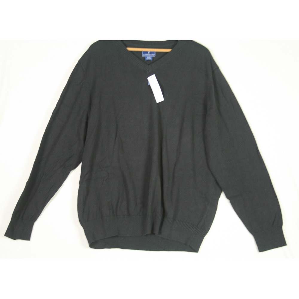 Lanesboro Mens V-Neck Sweater Black Solid Knit Long Sleeve Cotton Rayon XL NWT
